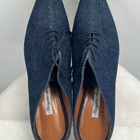 Maryam Almalki Women's Jane Lace Up Pointed Toe Navy Blue Denim Mules EU Size 39 - Picture 12 of 15